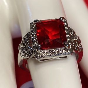 Red Silvertone July Butterfly Birthstone Ring 6 NWT